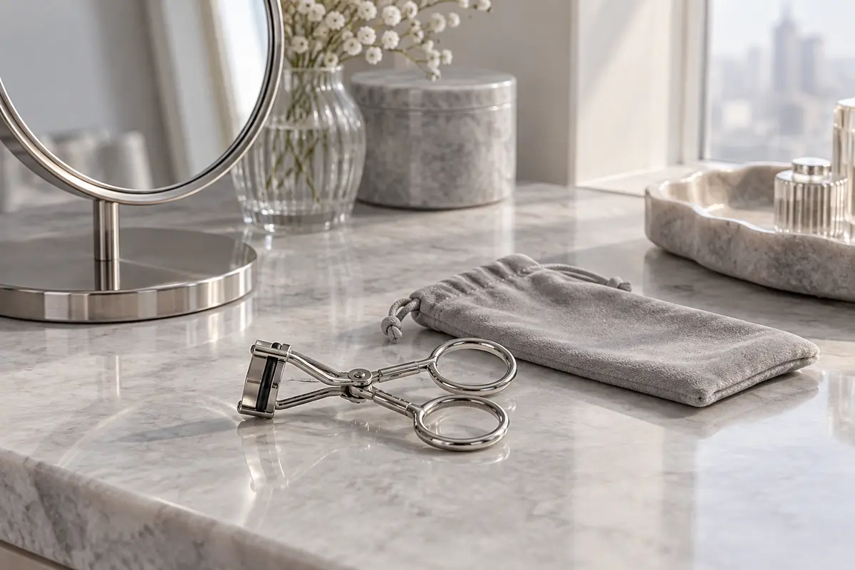Considered mini lash tools in an everyday dressing space